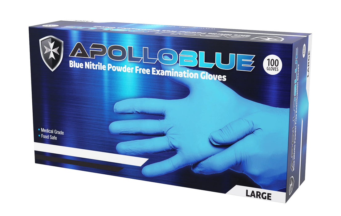 ApolloBlue Nitrile Blue Powder Free Examination Gloves 100pc