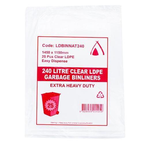 240L Natural/Clear Extra Heavy Duty LDPE Garbage bin Liners (LDBINNAT240)