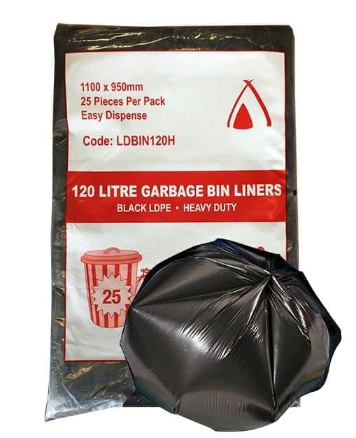120L Black Heavy Duty LDPE Garbage bin Liners (LDBIN120H)