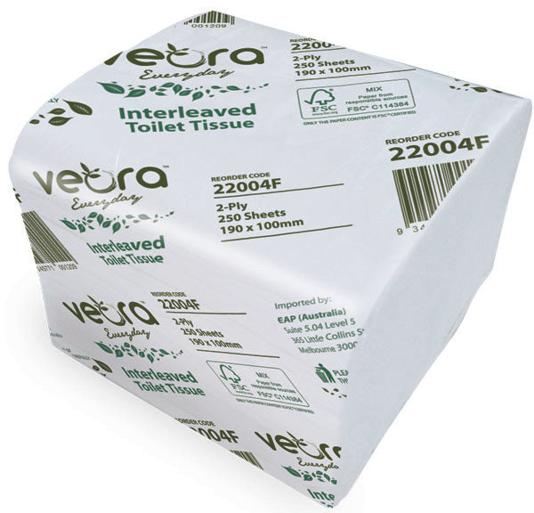 Veora 22004F Everyday Interleaved Toilet Tissue 250 Sheets 2 Ply