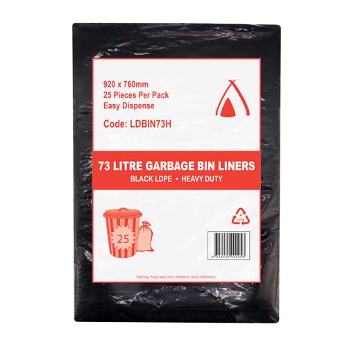 73L Black Heavy Duty LDPE Garbage bin Liners (LDBIN73H)