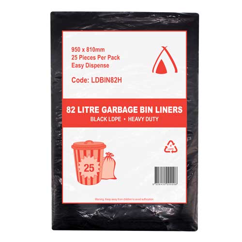 82L Black Heavy Duty LDPE Garbage bin Liners (LDBIN82H)