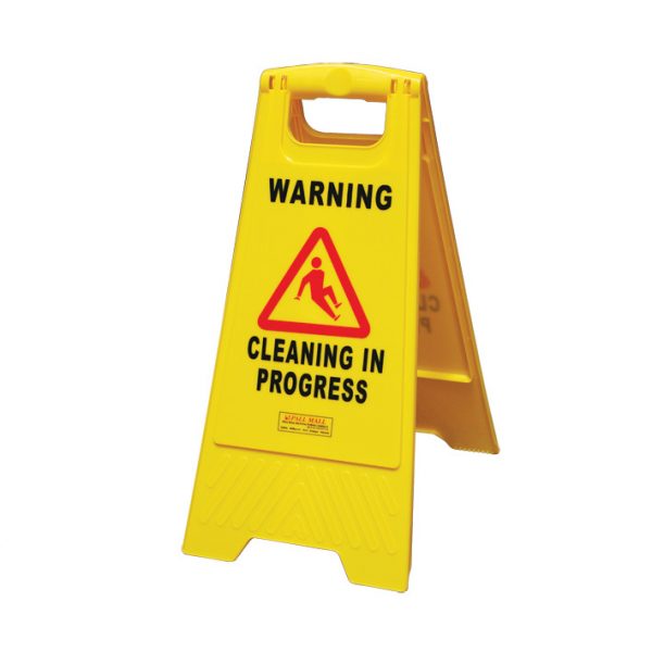 EDCO 19032 Contractor Cleaning In Progress Floor Safety Sign - Yellow