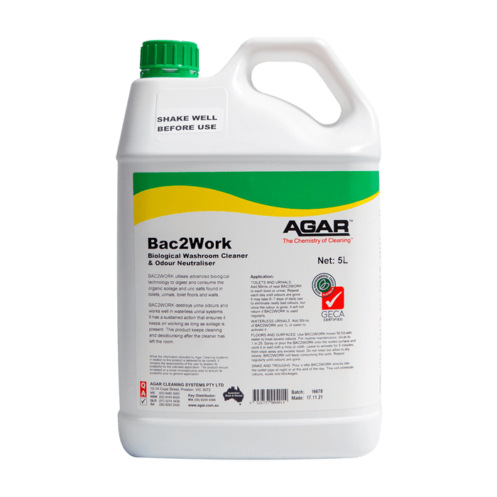 Agar Bac2work - Biological Washroom Cleaner & Odour Neutraliser