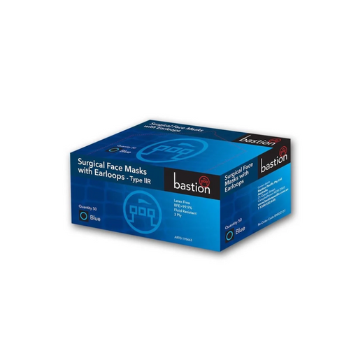 Bastion Polypropylene Surgical Face Masks - Blue - Loops - Type IIR Fluid Resistant