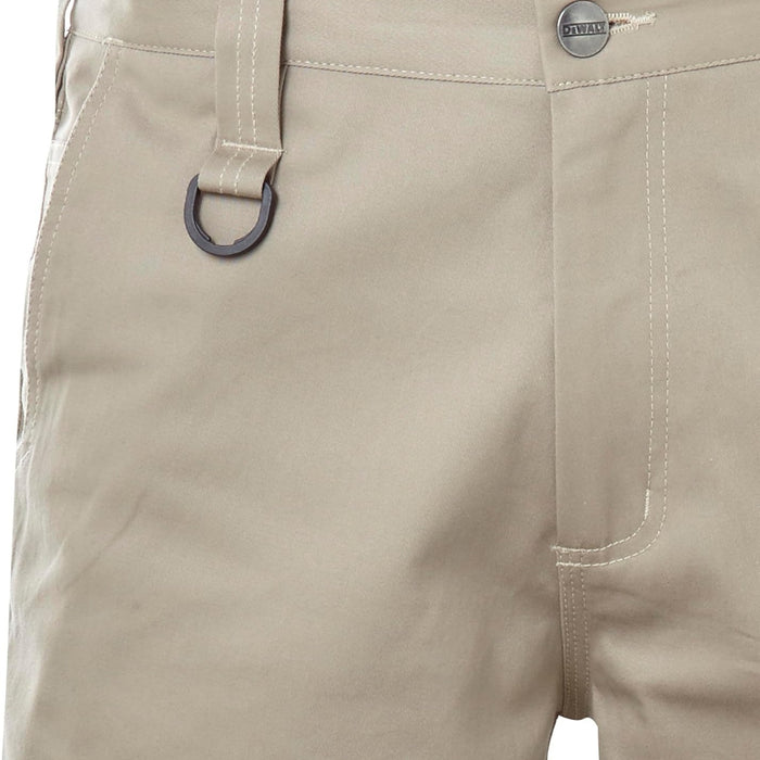 Khaki DeWALT work pants with cargo pockets and cuffed ankle design