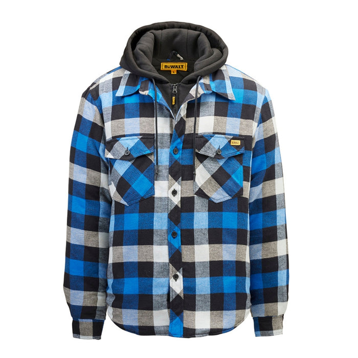 DeWALT Vozzo Hooded Flannel Jacket Insulated Winter Workwear Blue