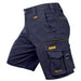 navy workwear shorts with stretch fabric and multi pockets