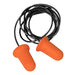 Close-up of polyurethane foam corded earplugs