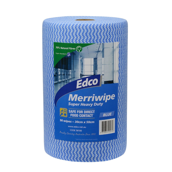Edco Merriwipe Super Heavy Duty Wipes Roll 90 Sheets HACCP Certified Blue