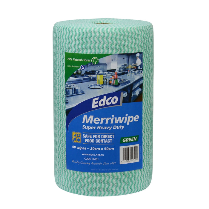 Edco Merriwipe Super Heavy Duty Wipes Roll 90 Sheets HACCP Certified Green