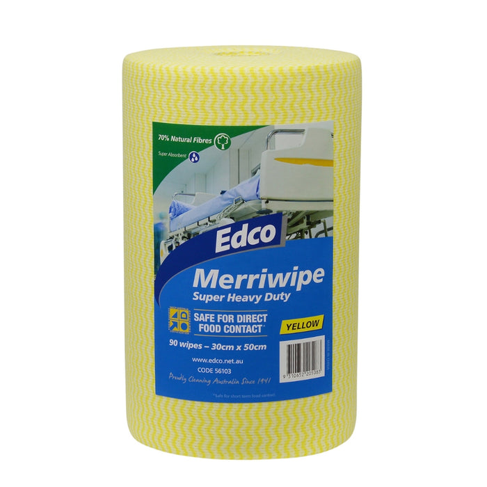 Edco Merriwipe Super Heavy Duty Wipes Roll 90 Sheets HACCP Certified Yellow