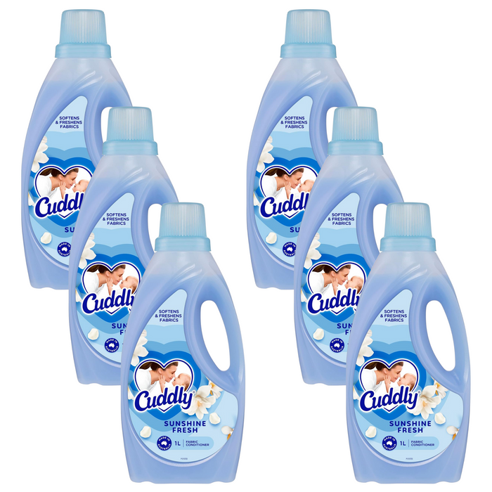 6x Cuddly Fabric Conditioner Sunshine Fresh Ready To Use Gentle Softness 2L