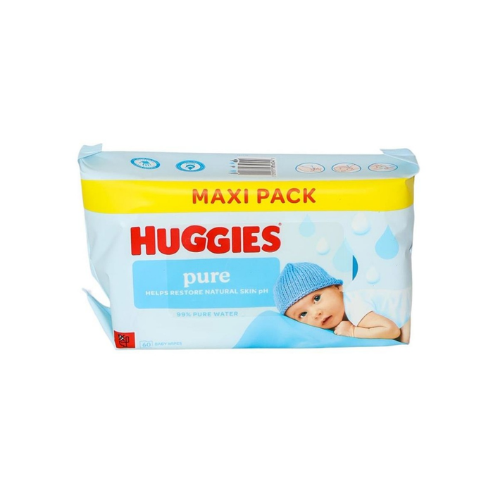 Huggies Pure Baby Wipes 60pcs – Fragrance-Free Sensitive Skin Wipes