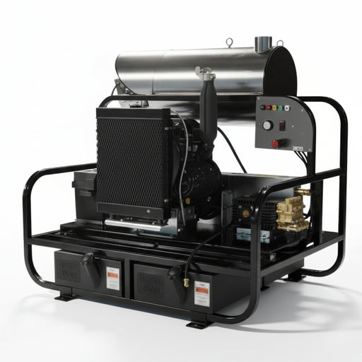 Kerrick PP6012PRO-40KLDG hot-water diesel skid pressure washer delivering 4000 PSI and 21 L/min for powerful cleaning of heavy equipment, vehicles, and industrial surfaces