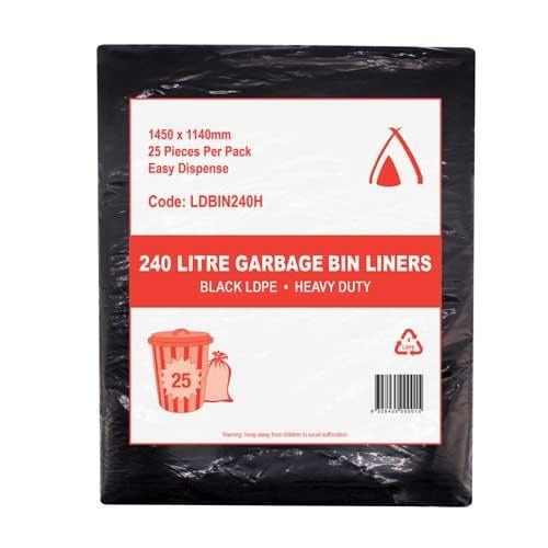 240L Black Heavy Duty LDPE Garbage bin Liners (LDBIN240H)