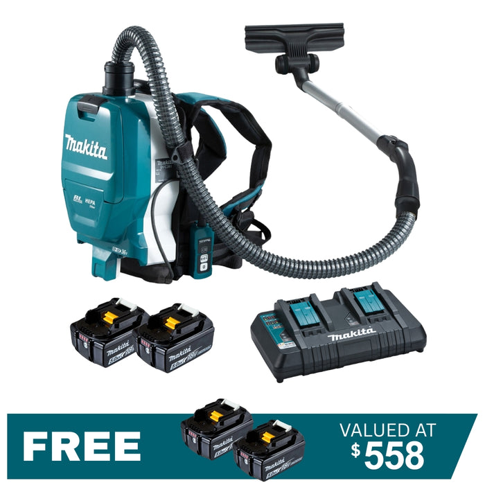 Makita 18Vx2 36V Brushless Backpack Vacuum DVC261 Kit - 2x 5.0Ah Batteries + DC18RD Charger PROMOTION