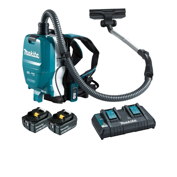 Makita_18Vx2_36V_Brushless_Backpack_Vacuum_DVC261_Kit_-_2x_6.0Ah_Batteries_DC18RD_Charger_PROMOTION