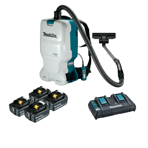 Makita_18Vx2_36V_Brushless_Backpack_Vacuum_DVC660G4X1_Kit_-_4x_6.0Ah_Batteries_DC18RD_Charger_PROMOTION