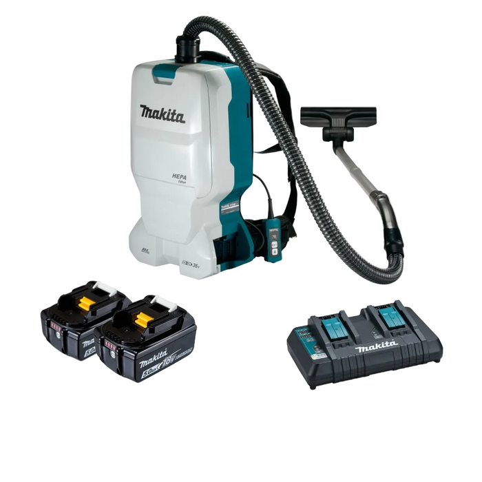 Makita_18Vx2_36V_Brushless_Backpack_Vacuum_DVC660T2X1_Kit_-_2x_5.0Ah_Batteries_DC18RD_Charger_PROMOTION