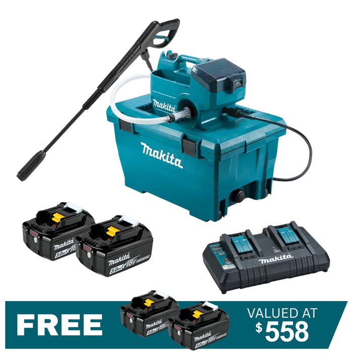 Makita 18Vx2 (36V) Brushless Pressure Washer DHW080PT2 Kit 2x 5.0Ah Batteries + DC18RD Charger PROMOTION