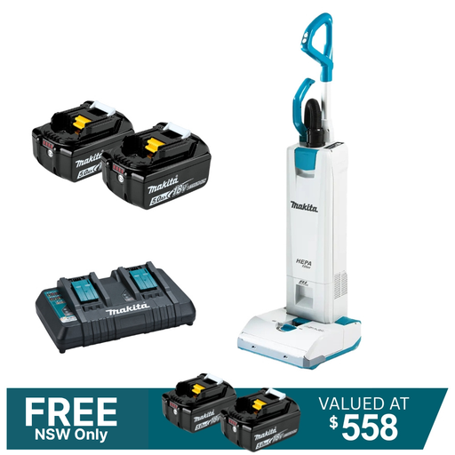 Makita 18Vx2 (36V) Brushless Upright Vacuum Cleaner DVC560PG2 Kit - 2x 6.0Ah Batteries + DC18RD Charger PROMOTION