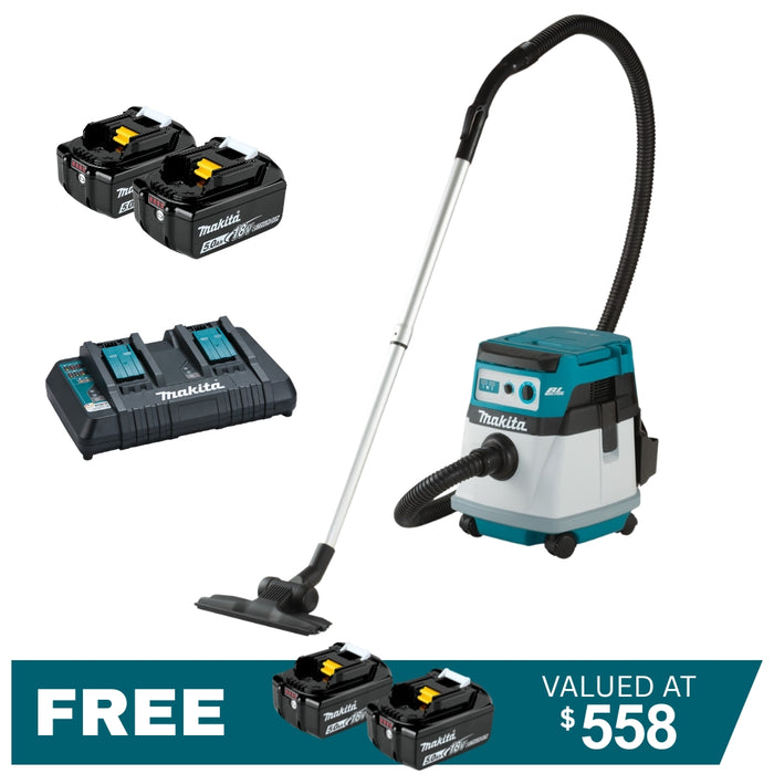 Makita 18Vx2 (36V) Brushless Wet/Dry Vacuum DVC155LTX1 Kit - 2x 5.0Ah Batteries + DC18RD Charger PROMOTION