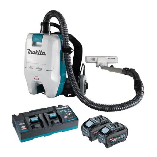 Makita 40V Max Brushless Backpack Vacuum VC008G Kit - 2x 5.0Ah Batteries + DC40RB Dual Charger