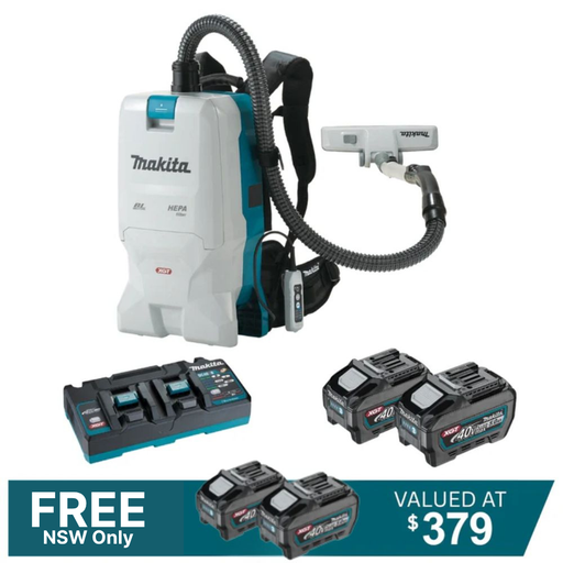 Makita 40V Max XGT Brushless Backpack Vacuum VC011GT201 Kit - 2x 5.0Ah Batteries + DC40RB Charger PROMOTION