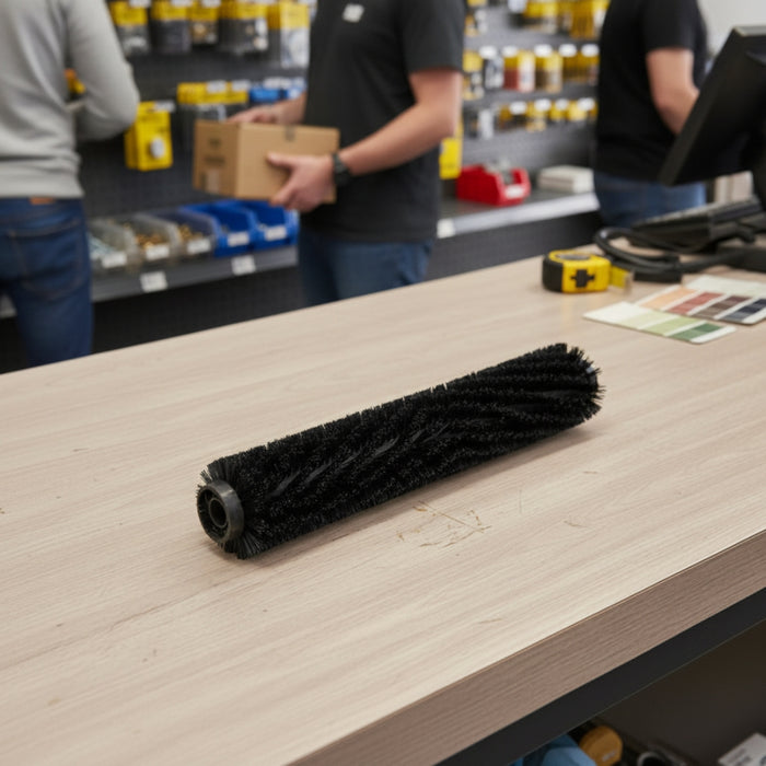 Nilfisk 310 mm hard black cylindrical brush engineered for effective deep scrubbing of hard floors, ensuring reliable performance and long-lasting durability