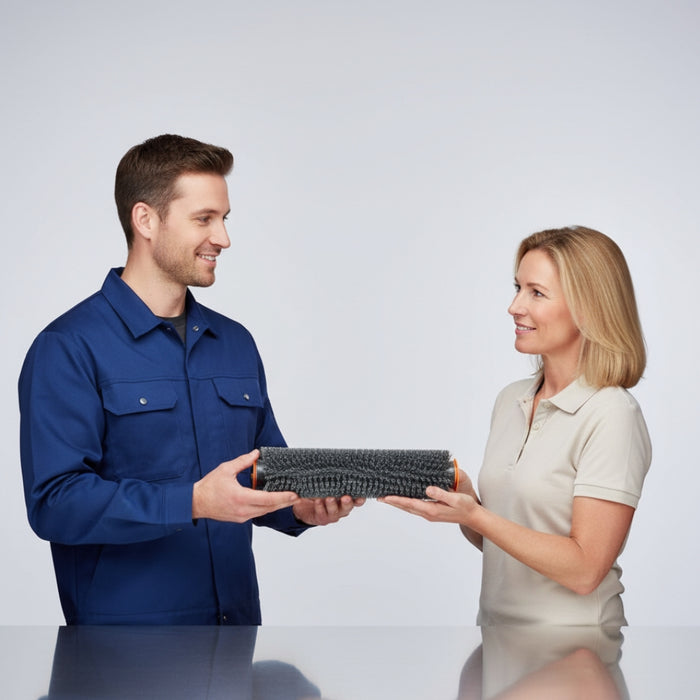 Nilfisk 340 mm 320 grit hard grey cylindrical brush built for deep cleaning and intensive scrubbing of industrial and commercial floors