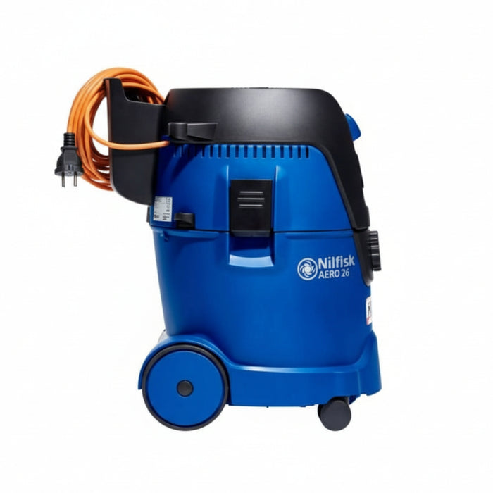 Nilfisk AERO 26 H-Class compact safety vacuum cleaner providing powerful 1500W suction and high-level filtration for commercial and construction use