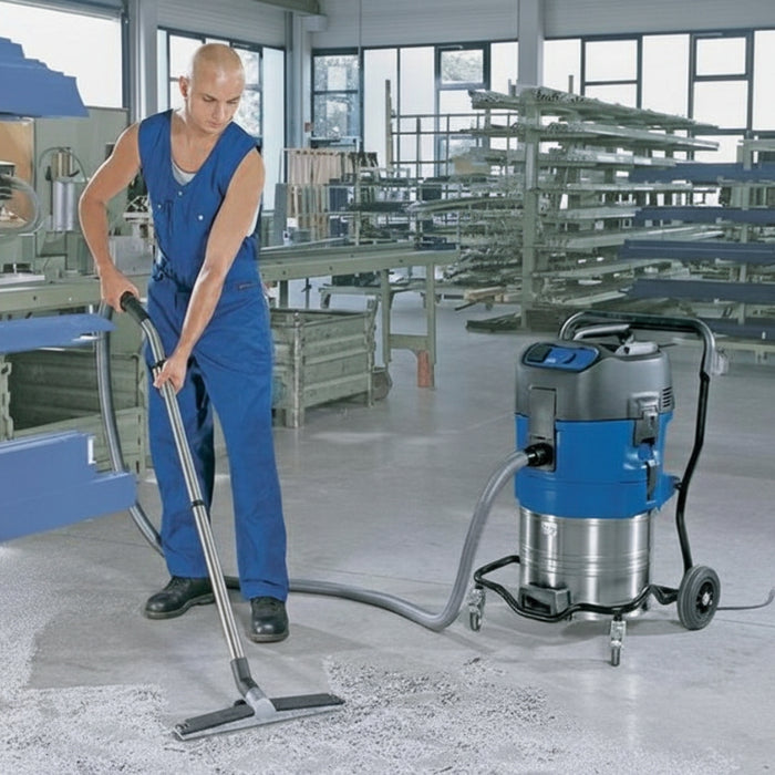 Nilfisk ATTIX 751-61 industrial wet and dry vacuum cleaner with integrated pump-out design providing reliable, continuous cleaning in commercial and industrial settings