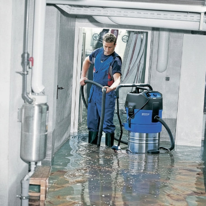 Nilfisk ATTIX 751-61 pump-out industrial wet and dry vacuum cleaner designed for heavy-duty cleaning tasks in workshops, factories, and construction sites