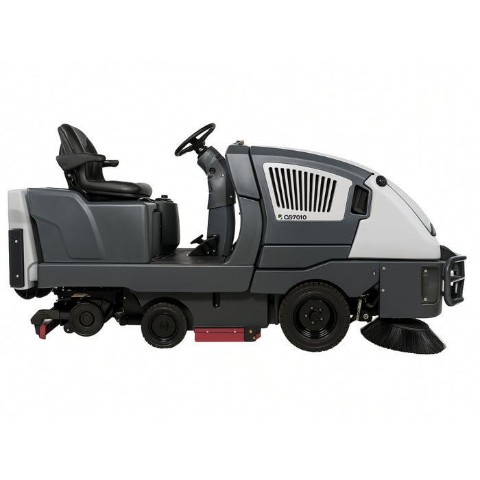 Nilfisk CS7010 LPG hybrid ride-on scrubber sweeper combination machine delivering efficient and reliable cleaning performance for warehouses and commercial facilities