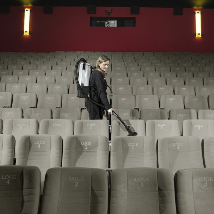 Nilfisk GD5 HEPA backpack vacuum cleaner designed for durability and high performance in demanding commercial cleaning environments