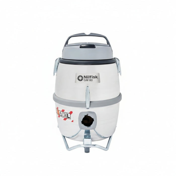 Nilfisk GM80B heavy-duty industrial dry vacuum cleaner providing strong suction and consistent cleaning performance for demanding environments