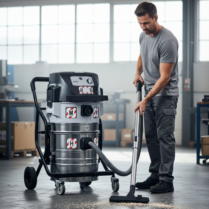 Nilfisk IVB 965-2H/M SD XC industrial wet and dry vacuum cleaner offering large capacity and efficient dust and liquid removal for commercial and industrial spaces