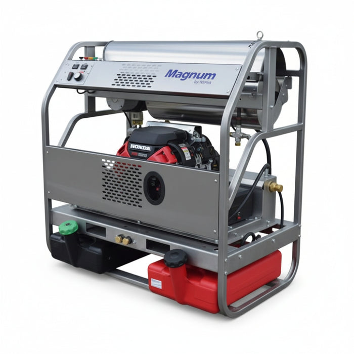 Nilfisk Magnum PP6012MAG-35HG hot water pressure washer skid designed for high-performance cleaning of machinery, vehicles, and construction equipment with 21 L/min flow rate