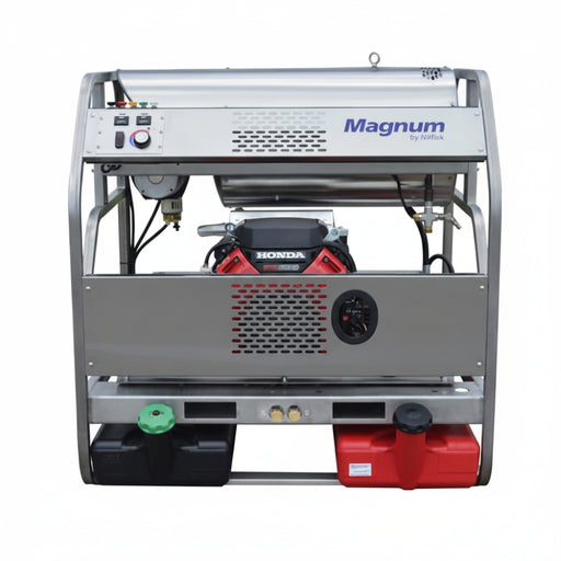 Nilfisk Magnum PP6012MAG-35HG hot water petrol pressure washer with diesel heater delivering 3500 PSI and 21 L/min for powerful industrial cleaning applications