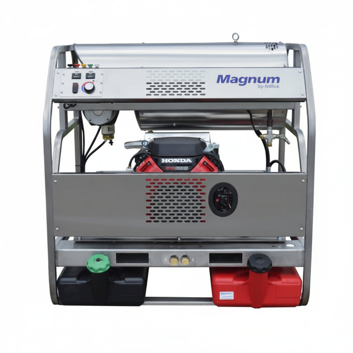 Nilfisk Magnum PP6012MAG-35HG hot water petrol pressure washer with diesel heater delivering 3500 PSI and 21 L/min for powerful industrial cleaning applications