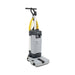 Front view of Nilfisk SC100 upright scrubber dryer with yellow cord, designed for commercial floor and carpet cleaning.