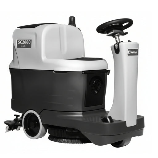 Nilfisk SC2000 53B micro ride-on scrubber dryer designed for efficient and compact floor cleaning in commercial spaces