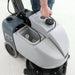 Rear view of Nilfisk SC351 walk-behind compact scrubber providing powerful cleaning in tight spaces