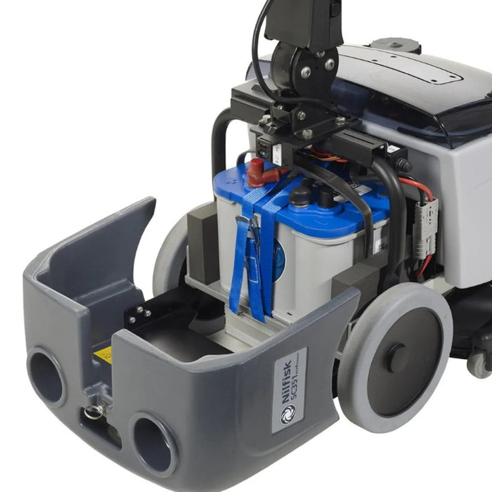Nilfisk SC351 compact scrubber dryer for small areas, offering reliable floor scrubbing performance