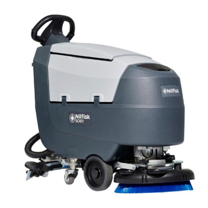 Nilfisk SC401 battery powered walk-behind scrubber dryer full package for efficient commercial floor cleaning