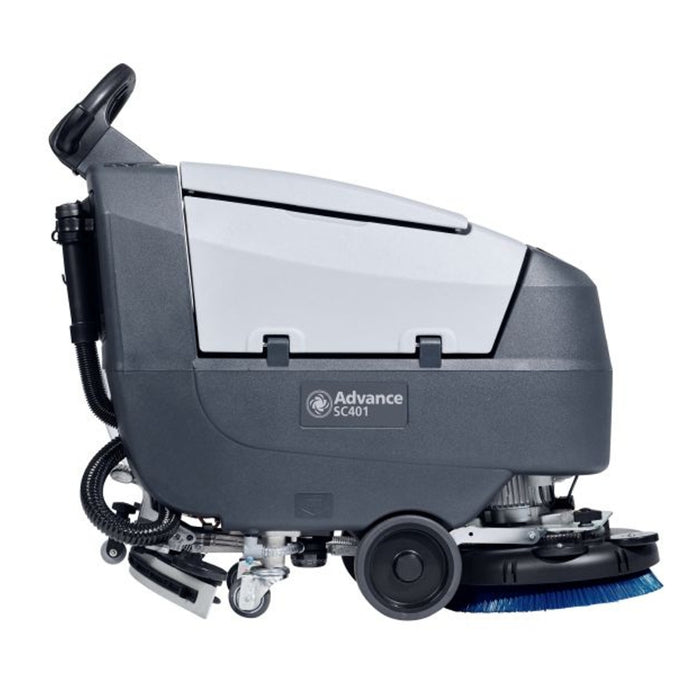 Nilfisk SC401 durable electric walk-behind scrubber dryer with powerful suction and scrubbing performance for professional use