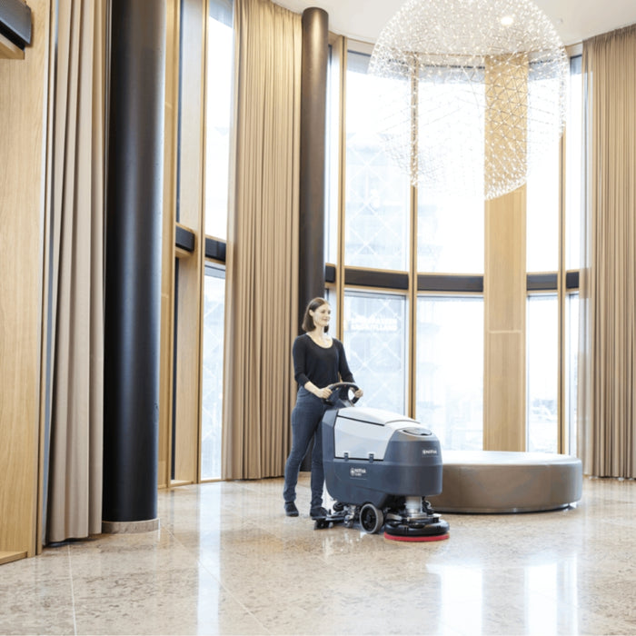 Nilfisk SC401 full package battery walk-behind scrubber dryer designed for durable and powerful commercial cleaning