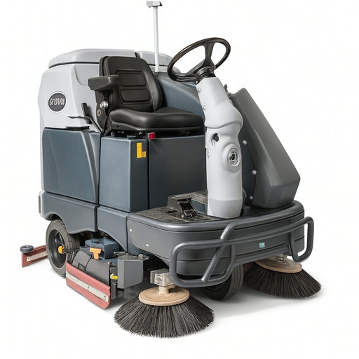 Nilfisk SC6500 1300C battery powered ride-on scrubber dryer built for heavy-duty cleaning of large industrial and commercial floor areas
