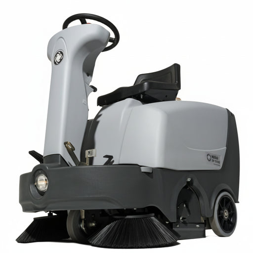 Nilfisk SR1000S mid-size ride-on battery sweeper designed for efficient sweeping of commercial and industrial floor areas